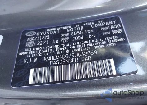 2024 Hyundai Elantra Sel z USA, uszkodzony, nr VIN KMHLM4DG7RU638859